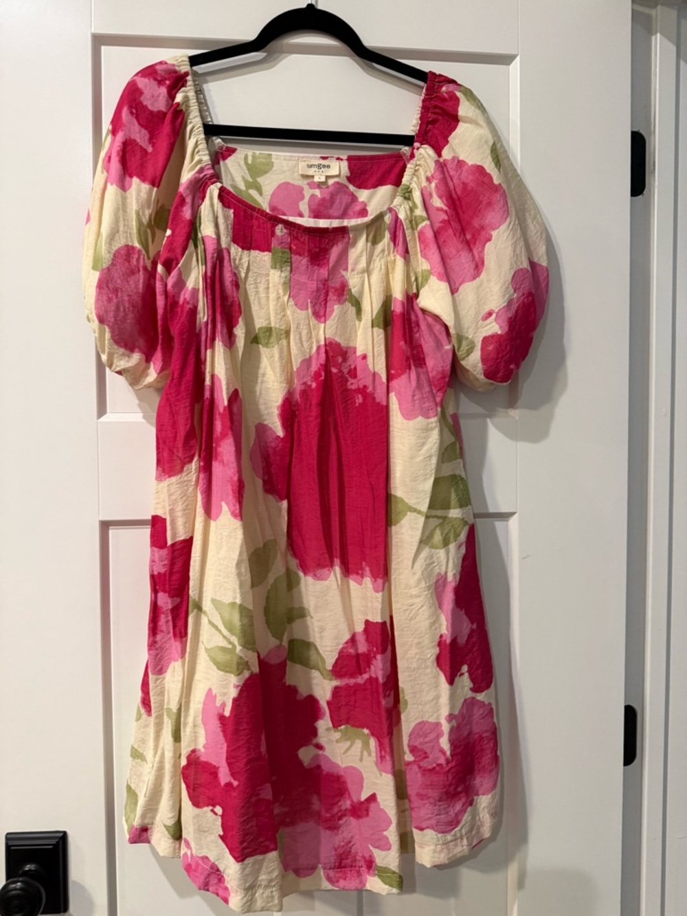 Umgee Pink & Cream Floral Puff Sleeve Babydoll Dress